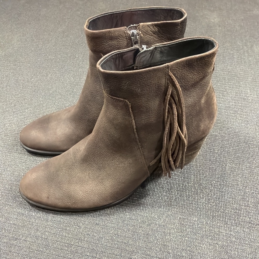 Ecco Art to Wear Cafe Shape 55 Low‎ Cut Zip Fringe Ankle Boots Size 9 Or 40